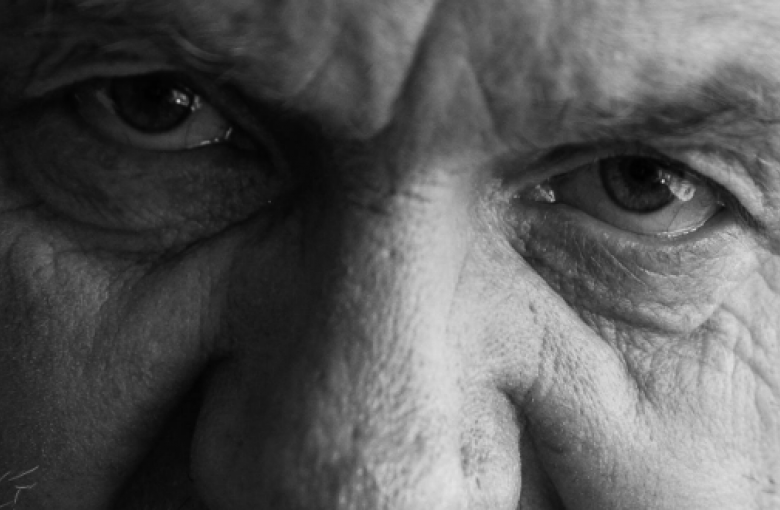 Man looking intently at camera